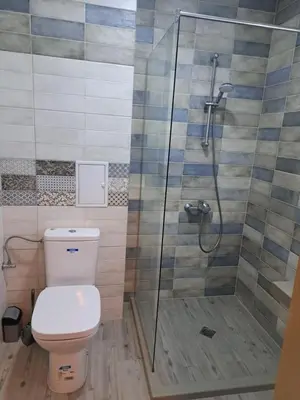 a bathroom with a toilet and a shower at Vitosha Apartment in Sofia