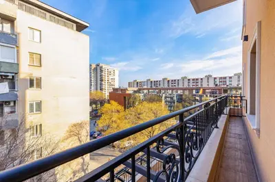 a balcony with a view of a city at Central Lovely apartment Venu close to Old Town in Plovdiv