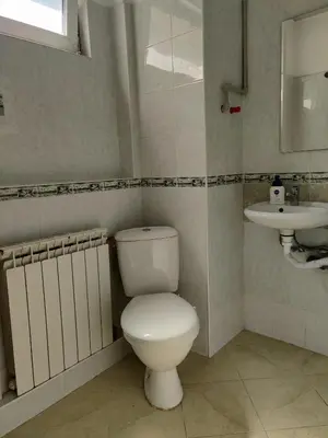 a bathroom with a toilet and a sink at Тристаен апартамент in Elin Pelin