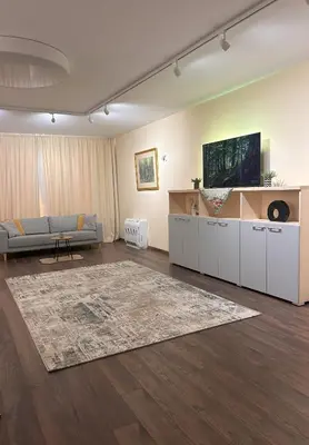 a living room with a couch and a rug at Zlati`s house 2 in Sofia