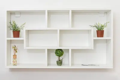a white shelf with potted plants on it at Historical Lion's Bridge 1-Bedroom Apartment by Flat Mаnager in Sofia