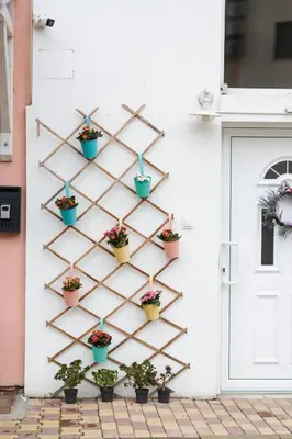 a wall with potted plants on it next to a door at Apartment Velik in Sandanski