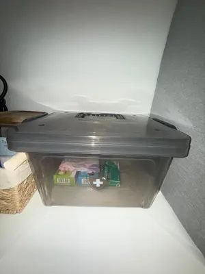 a plastic container is sitting in a room at ElenartLux - Baby Cot - Pets Allowed - Free Parking & Fast Wi-Fi in Plovdiv
