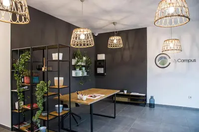 a room with a table and pendant lights at Toronto Cozy Studio near UNSS and NSA w Fast WiFi in Sofia