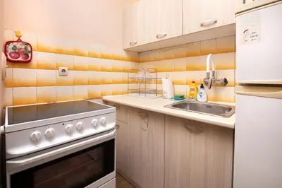 a small kitchen with a sink and a stove at 1-Bedroom Flat with Balcony in Plovdiv by Flat Mаnager in Plovdiv