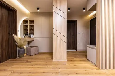 a hallway with wood floors and a room with a door at TOP Center apt 'Pemena' FREE Private Parking in Plovdiv