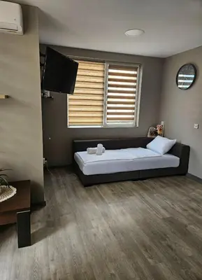 a bedroom with a large bed and a window at Philipopolis Stay in Plovdiv
