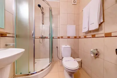 a bathroom with a shower and a toilet and a sink at Pamporovo Palace - 2BD next to the Ski Slopes by Flat Manager in Pamporovo