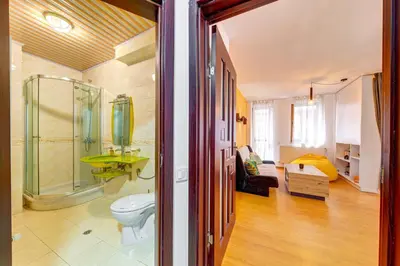 a bathroom with a shower and a toilet in a room at Colorful Retreat - 1BD next to the slopes by Flat Manager in Pamporovo