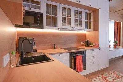 a kitchen with a sink and a counter top at Miro's Central Apartment in Sofia