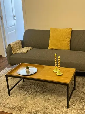 a living room with a couch and a coffee table at Dunav 11 in Sofia