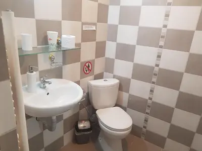 a bathroom with a toilet and a sink at Стаи за гости ЖиВел in Oreshak