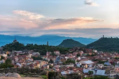 a view of a city with mountains in the background at 1BR Apartment with Panoramic View Balcony and Designated Parking Space in Plovdiv