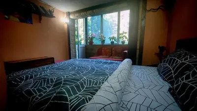 a bedroom with a bed and a window at Villa Byala Luna - Guest House in Bistriza