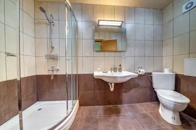 a bathroom with a toilet and a sink and a shower at Two Cozy Mint Studios in Grand Resort Pamporovo by Flat Manager in Pamporovo
