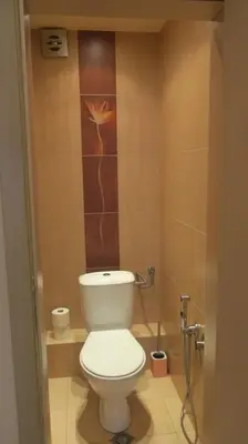 a bathroom with a toilet with a painting on the wall at Bright and spacious apartment with panoramic views in Sofia