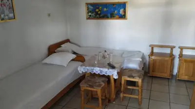 a bedroom with a bed and a table and chairs at Villa Silvinka in Dospat