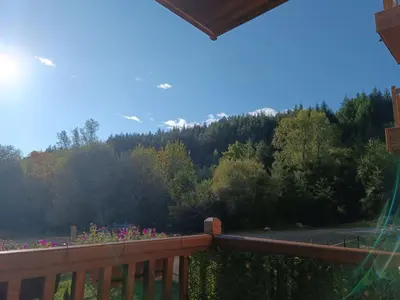 a view from the deck of a house at Слънчево Студио Алпин Банско! in Bansko
