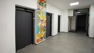 a hallway with a colorful wall in a building at College Flat - Wi-Fi with 600 Mbit speed in Sofia
