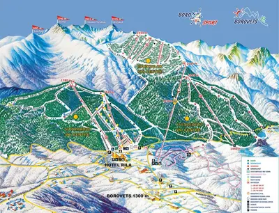 a map of a ski resort in the mountains at Chamkoria Forest View & Spa Apartment in Borovets