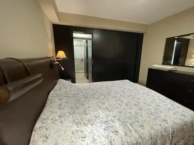 a bedroom with a bed and a dresser and a mirror at Premium Studio Apartment in Private Villa Nisim in Batak