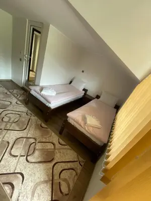a room with two beds and a mirror at Къща за гости Кристияна in Devin