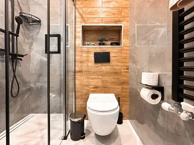 a bathroom with a toilet and a shower at Modern 1BD Near Paradise Center & Vitosha Metro by Flat Manager in Sofia