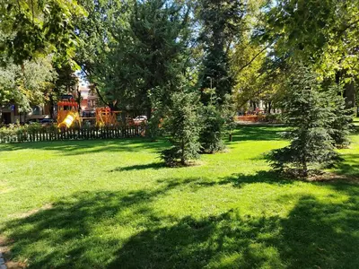 a park with trees and green grass and a fence at Good Mood Apartments & Parking in Plovdiv