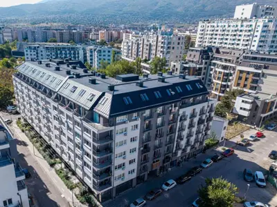 an aerial view of a building in a city at Ishirkov Residence Studio in Sofia
