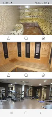 two pictures of a room with a gym at Аспен голф ризорт F204 in Razlog