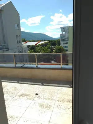 a view from the window of a balcony at Nova lofts in Sofia