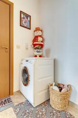 a washing machine in a room with a stuffed animal on top at Villa Cometa Pamporovo - 1BD Near Slope #7 by Flat Manаger in Pamporovo