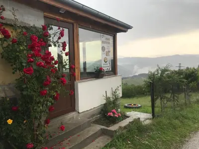 a house with red roses on the side of it at Guest House Chala in Chala