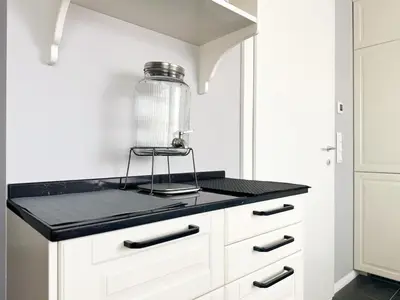 a kitchen with a blender on top of a counter at Bright Central Sofia Flat with Coffee-Lovers Touch by Flat Mаnager in Sofia