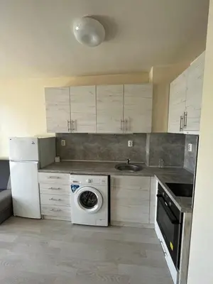 a kitchen with a washing machine and a sink at Student City Vitosha View Apartment in Sofia