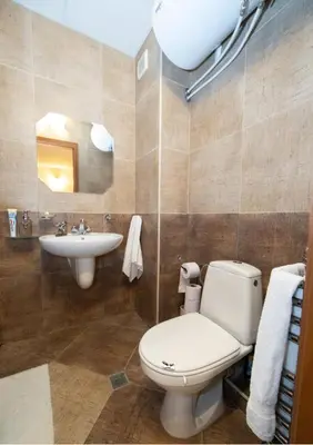a bathroom with a toilet and a sink at Madzharovi Apartments in Borovets