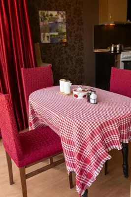 a table with a red and white checkered table cloth at Megy's Top Central Studio Next to NDK in Sofia