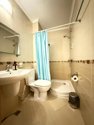 a bathroom with a toilet and a sink and a shower at Apartment Grand Monastery Pamporovo in Pamporovo