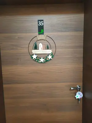 a door with a christmas ornament on it at Apartment B35, complex Sokolitsite in Pamporovo