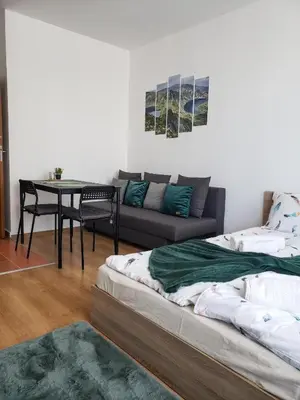 a living room with two beds and a couch at Studios in Semiramida Gardens - 8,10,28 in Borovets