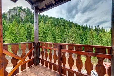 a balcony with a view of a forest at Mountain Luxe Studio by Flat Manаger in Pamporovo
