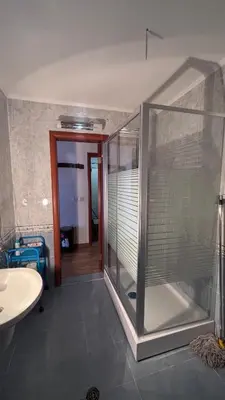 a bathroom with a shower and a sink at Maisonette on the slope in Manastir 3 in Pamporovo