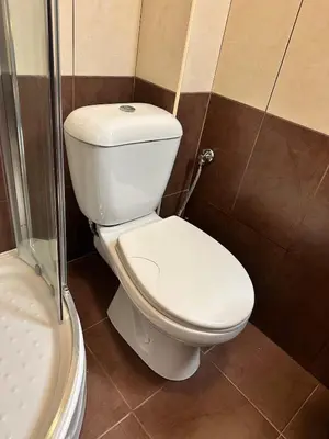 a bathroom with a white toilet and a shower at Апартаменты Гранд Ризорт с камином и видом на лес in Pamporovo