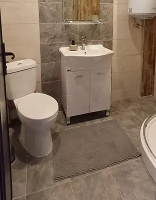 a bathroom with a toilet and a sink at Апартаменти Борови хълмове in Pamporovo