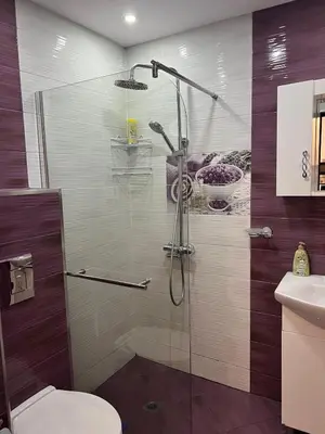 a bathroom with a shower and a toilet at Guest House Amaya Med 2 in Plovdiv