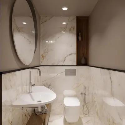 a bathroom with a sink and a toilet and a mirror at Alta Vita - Brand New - Luxury - Parking - Wash&Dry - Gas Heating in Sofia