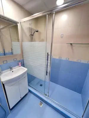 a bathroom with a shower and a sink at Lima 2BDR cozy Apt near Business Park w Work Desk in Sofia