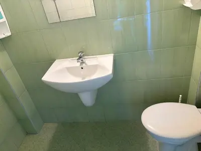 a bathroom with a sink and a toilet at Къща за гости Орешака in Oreshak