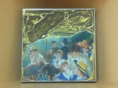 a painting of a group of people on a train at Gogol 2BR Apartment in Sofia