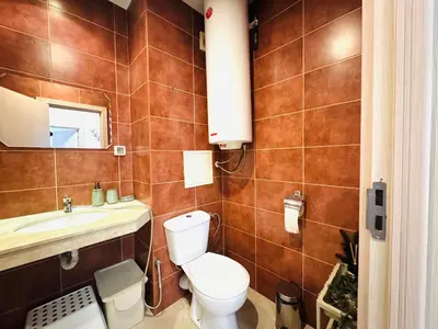 a bathroom with a toilet and a sink at Bansko 3 Ski To Door Apartment in Bansko